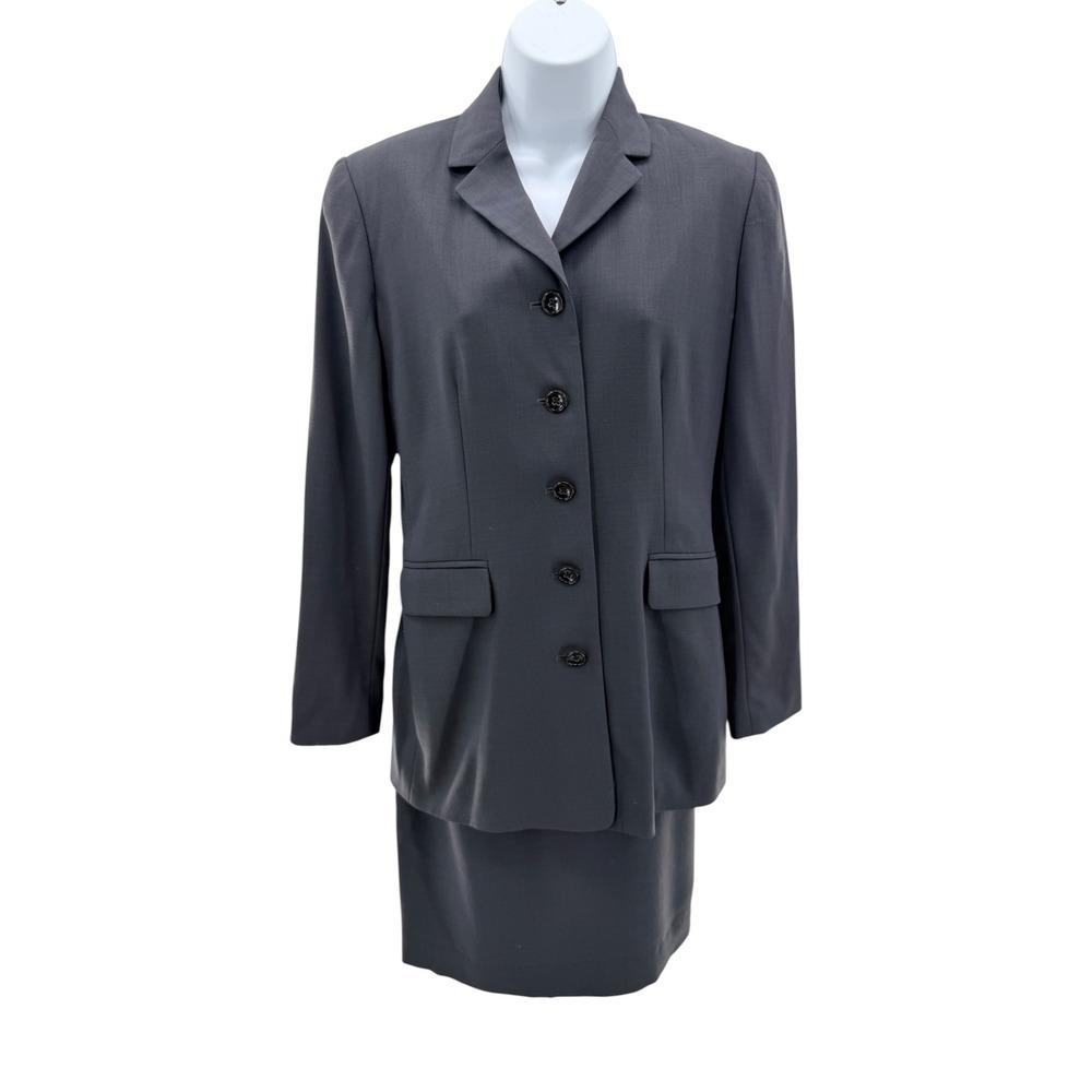 Vintage Banana Republic Italy Wool Skirt Suit Set 4 8 Dark Grey 90s Office Core